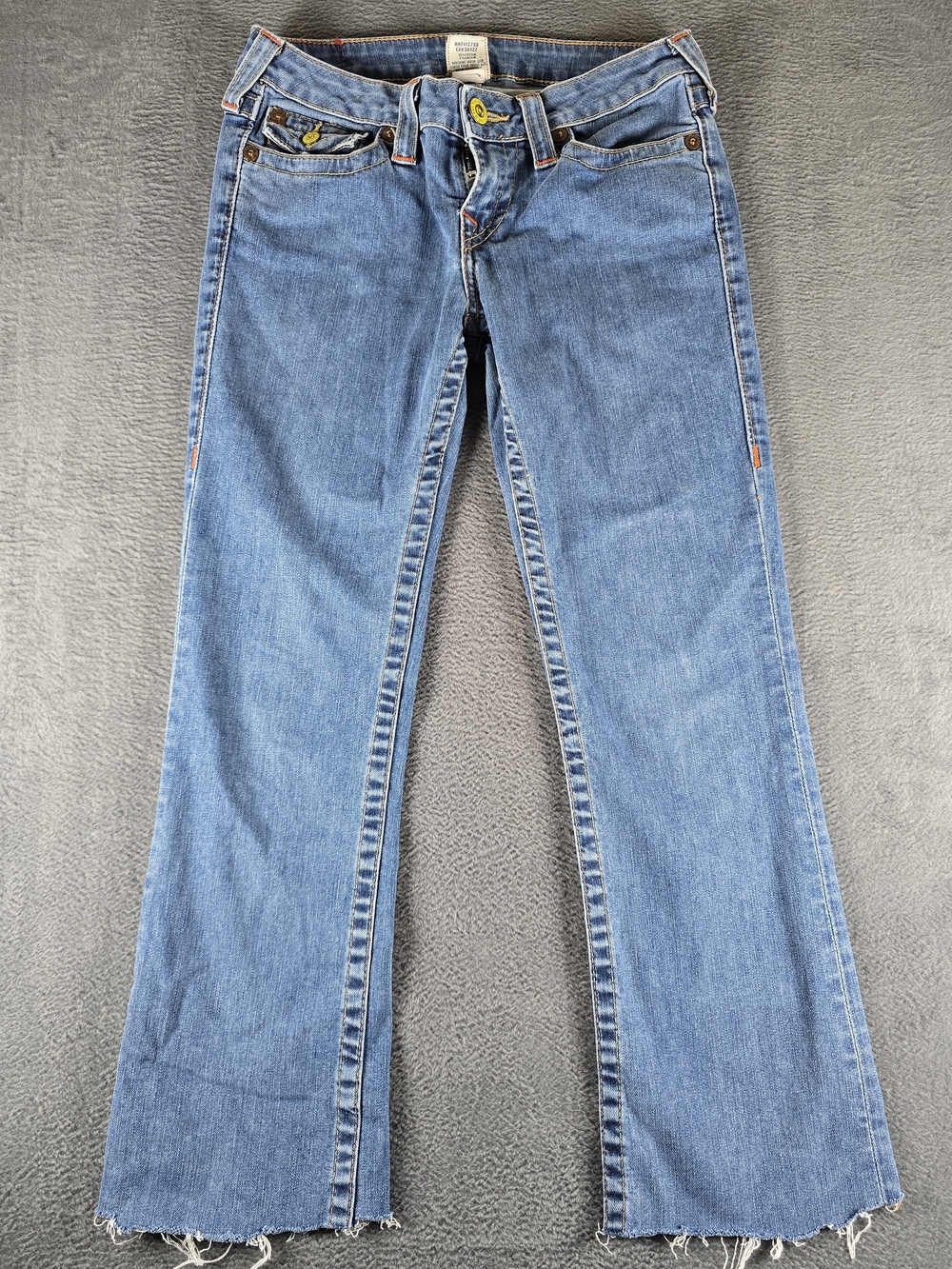 True Religion Becky Bootcut Jeans Womens 28 Made In USA Raw Hem Vintage Y2K Blue